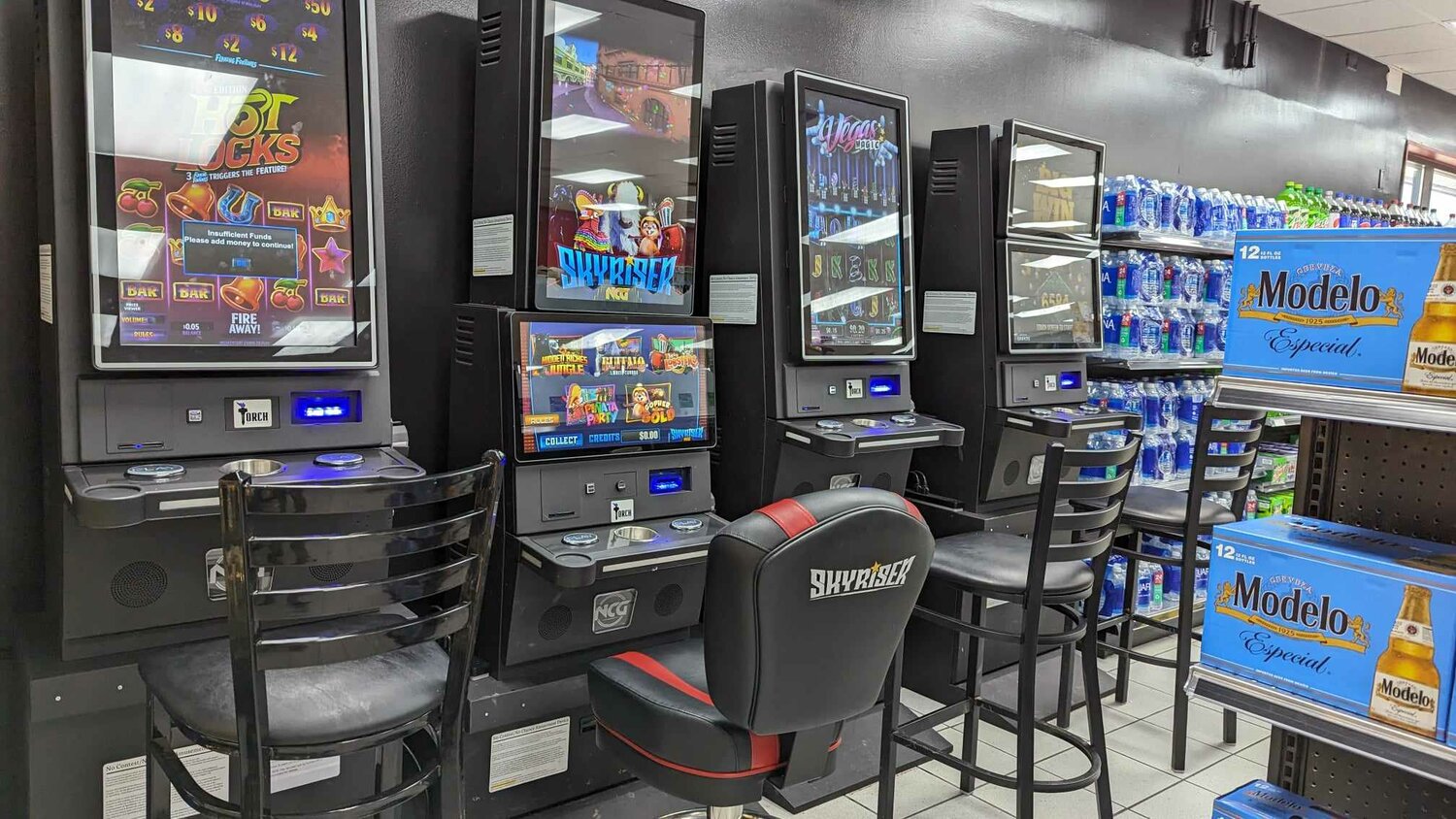 At the Rountree neighborhood Rapid Robert’s convenience store, four of the newly banned gaming devices remained operational this morning, with workers saying they were unaware of the new city law. 